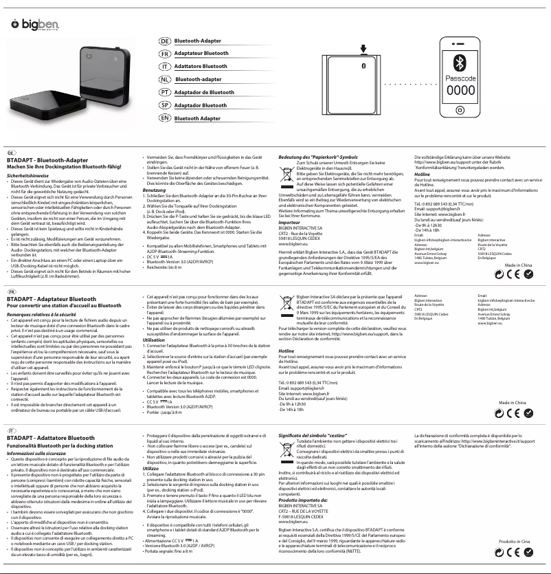 Image de la première page du manuel de l'appareil BTADAPT
