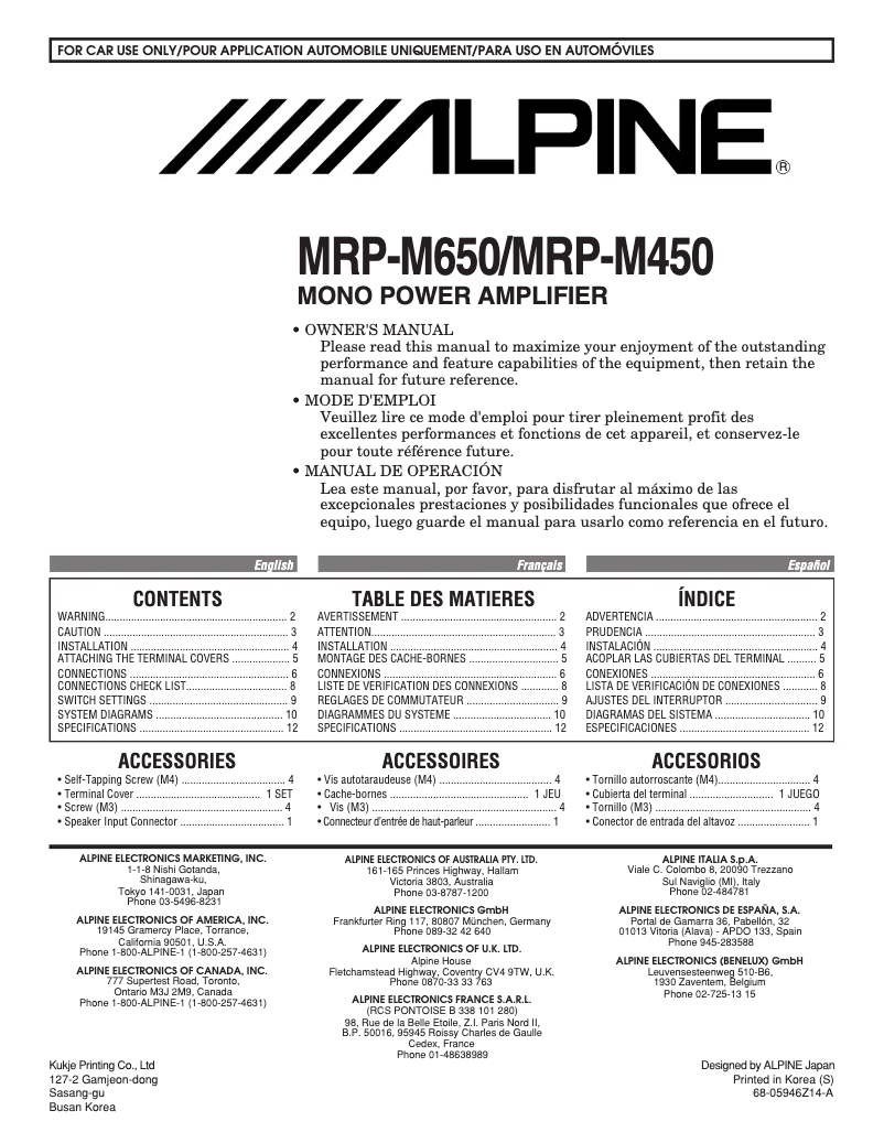 First page image of the manual for MRP-M450