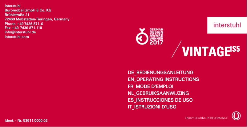 Page 1 of the manual User Manual Interstuhl VINTAGEis5 24V4