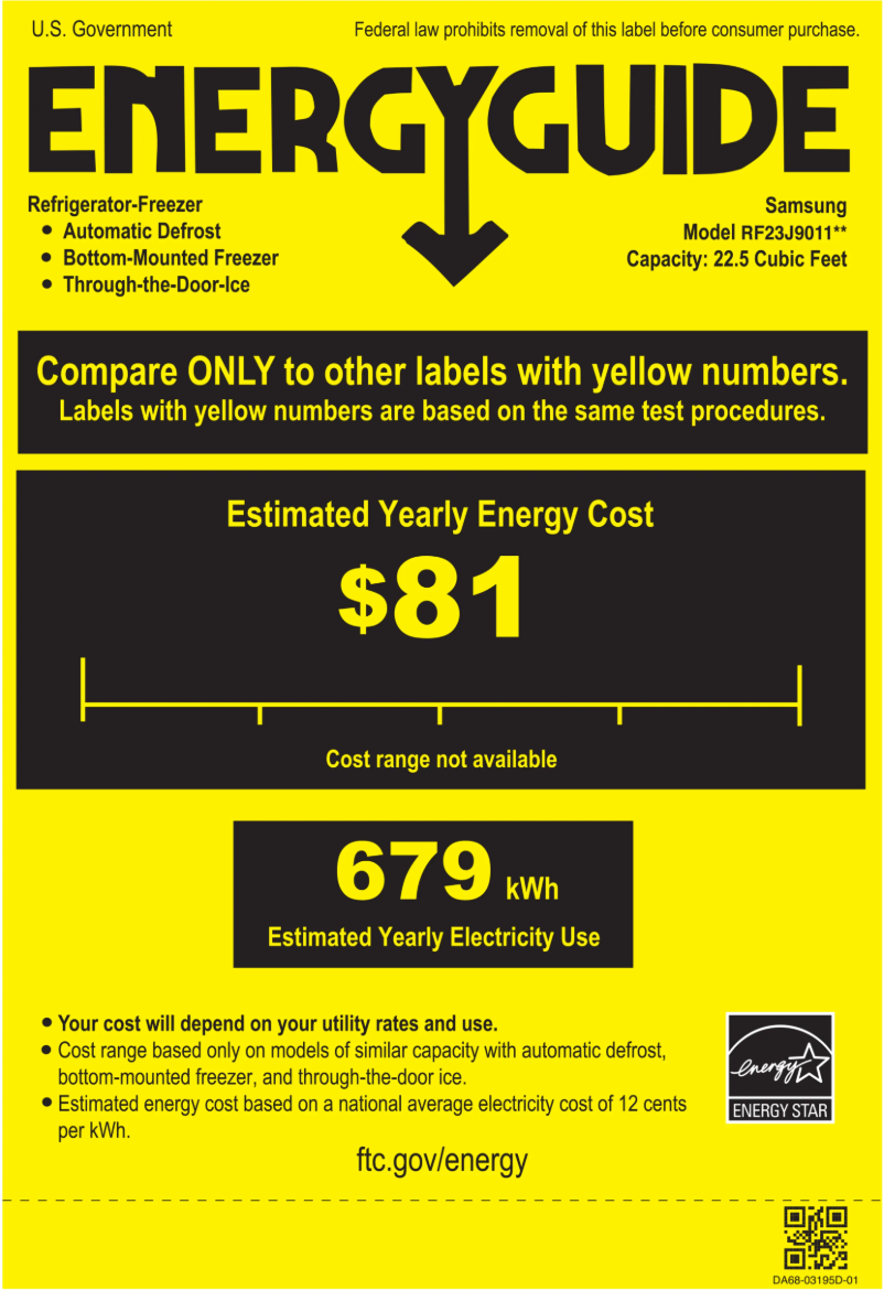 Page 1 of the manual Energy Label Samsung RF23J9011SG/AA