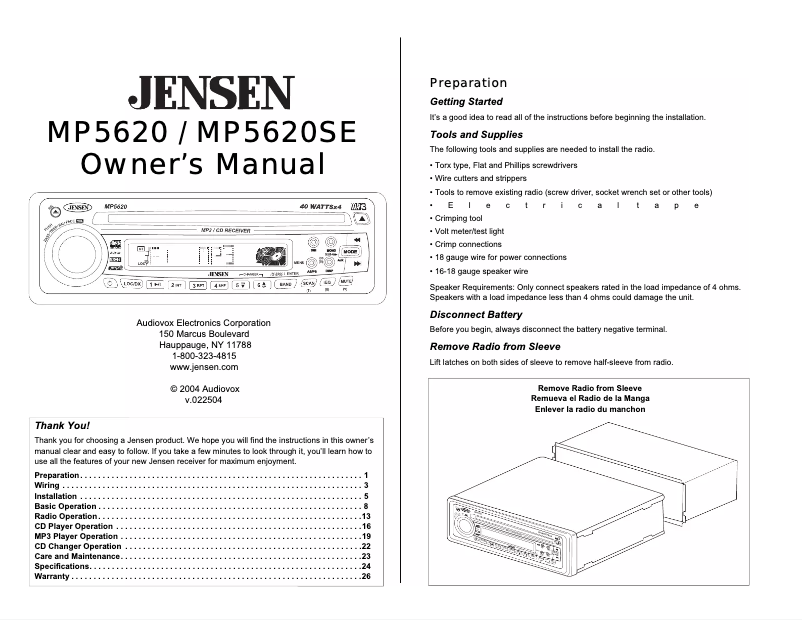 First page image of the manual for MP5620SE