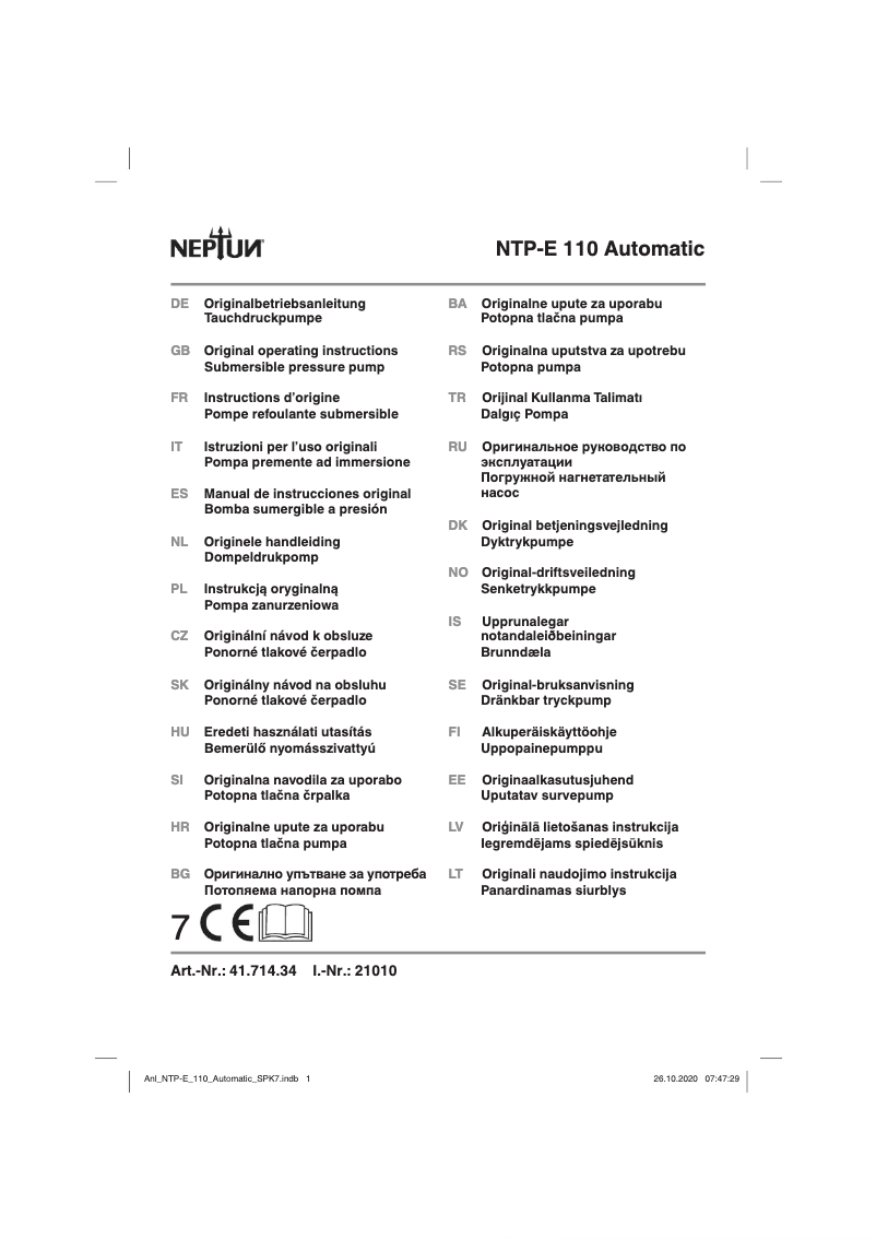 First page image of the manual for NTP-E 110 Automatic