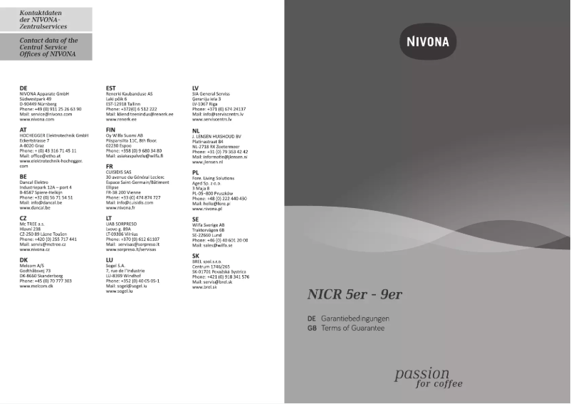 First page image of the manual for CafeRomatica 820