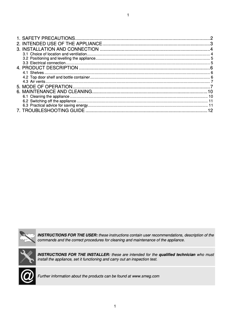 First page image of the manual for FAB5UROR3