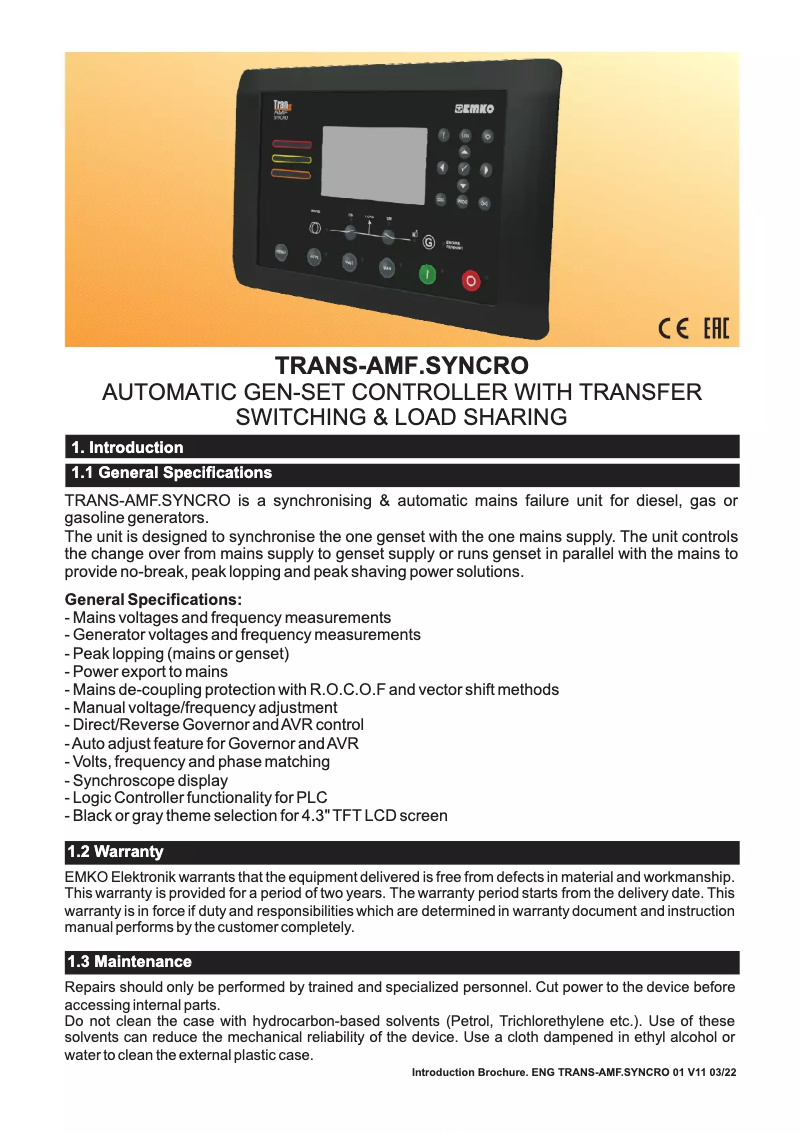 Page 1 of the manual Brochure Emko Trans-AMF