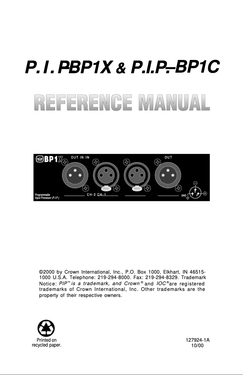 First page image of the manual for P.I.P.-BP1