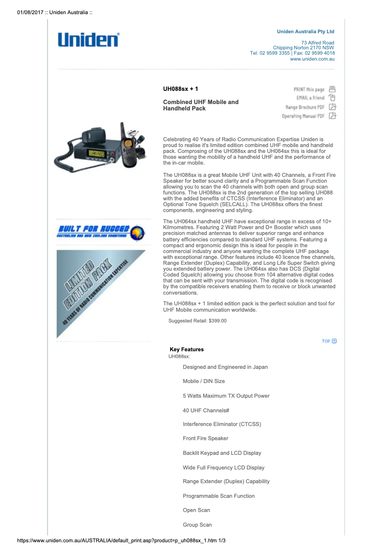 First page image of the manual for UH088SX