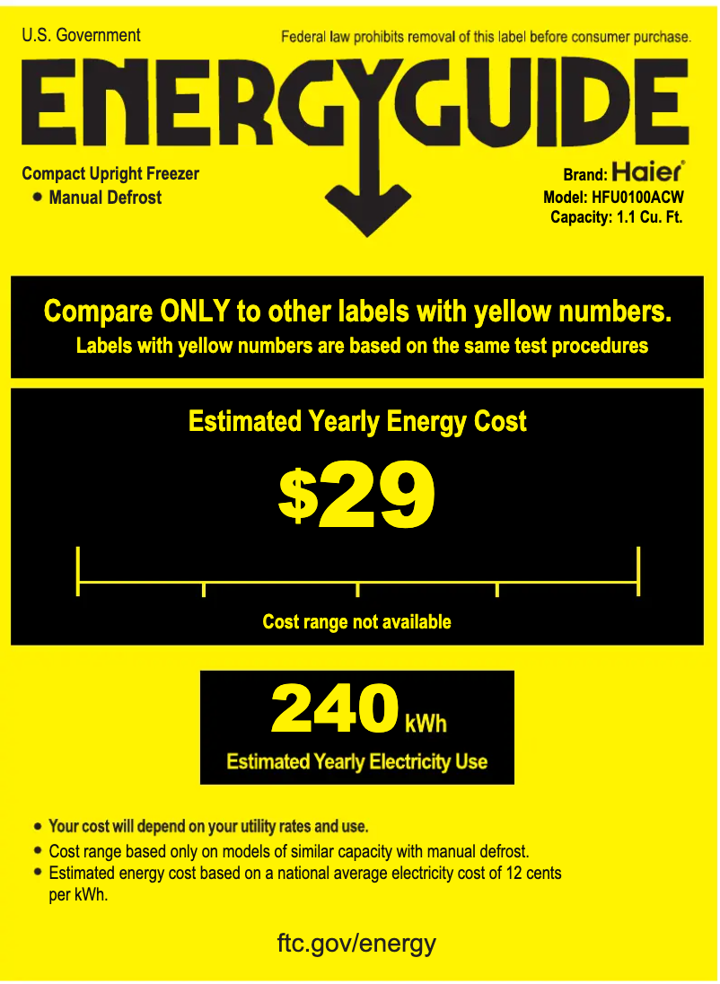 Page 1 of the manual Energy Label Haier HFU0100ACW