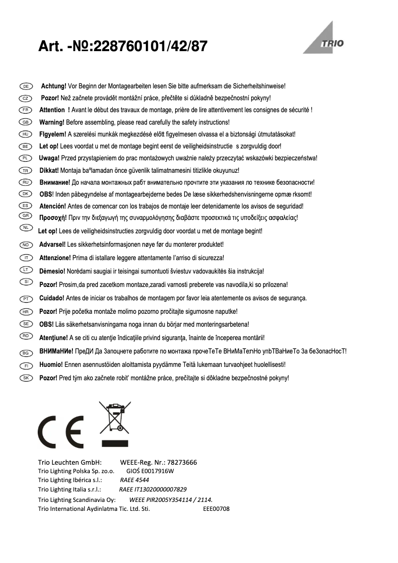 Page 1 of the manual User Manual Trio Lighting Trave 228760142