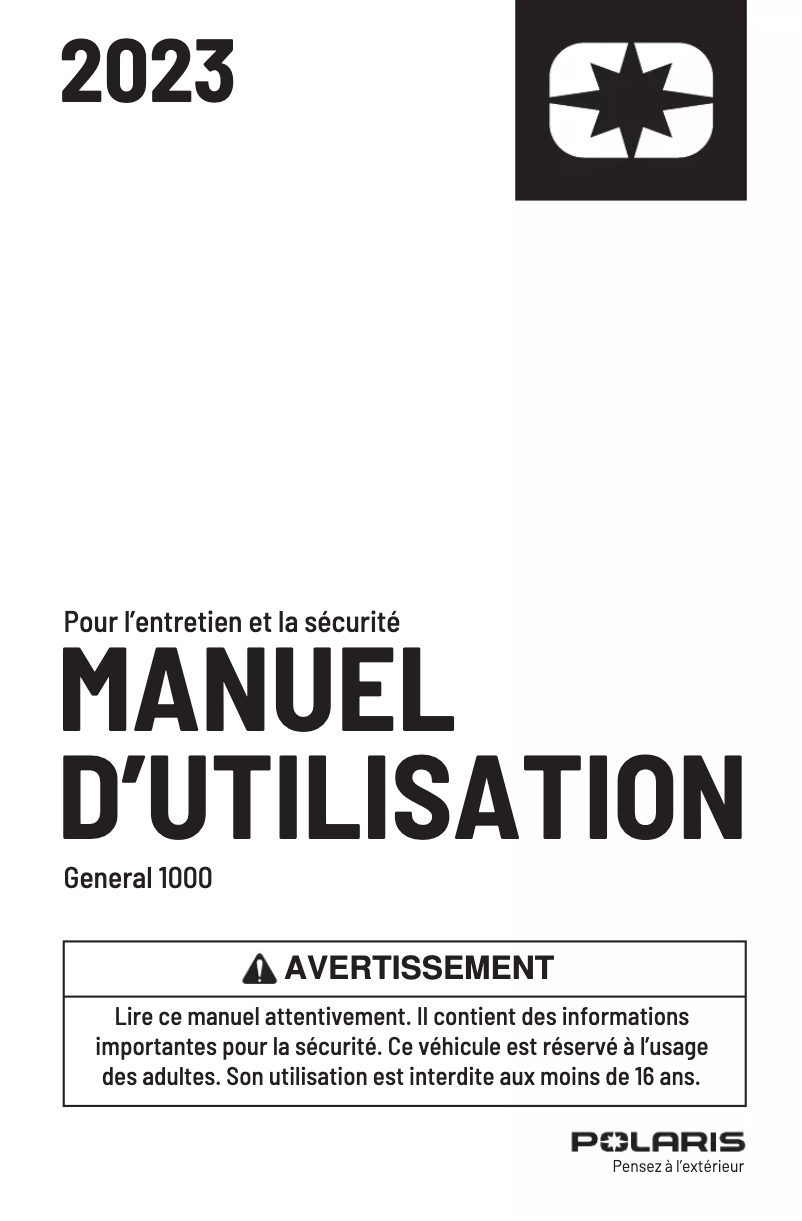 Page 1 of the manual User Manual Polaris GENERAL 1000 EPS (2023)