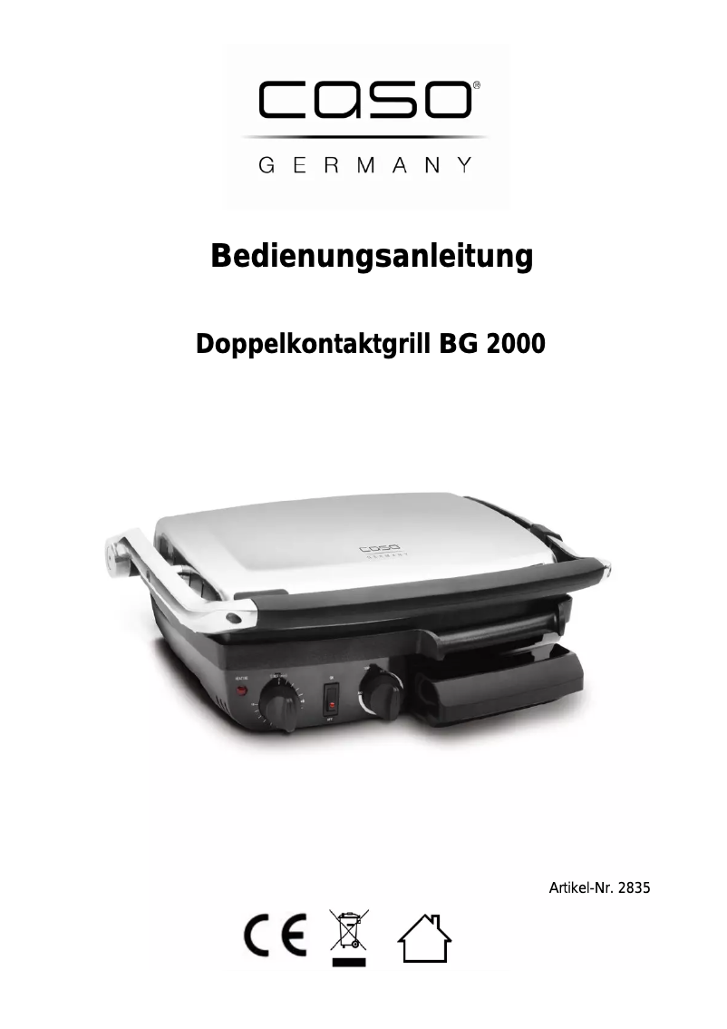 Page 1 of the manual User Manual Caso BG2000