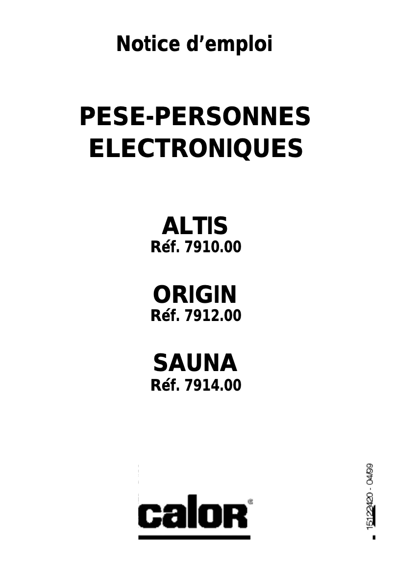 Page 1 de la notice Manuel utilisateur Calor Sauna 7914