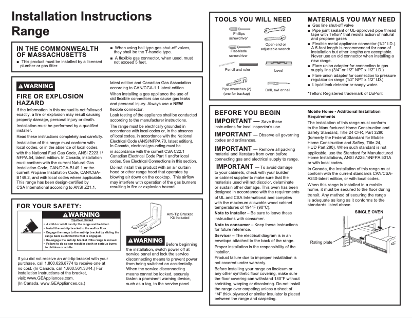 Page 1 of the manual Installation Guide Hotpoint RGBS300DMBB