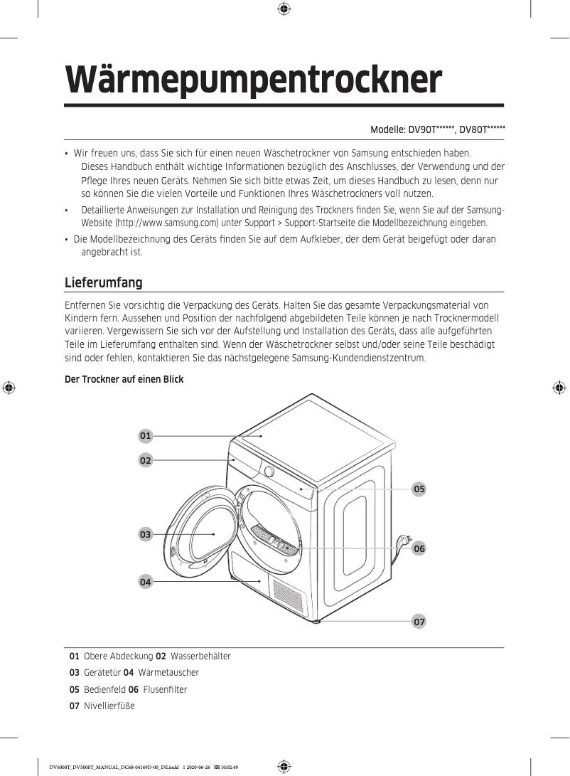 Page 1 of the manual User Manual Samsung DV80T7220BT