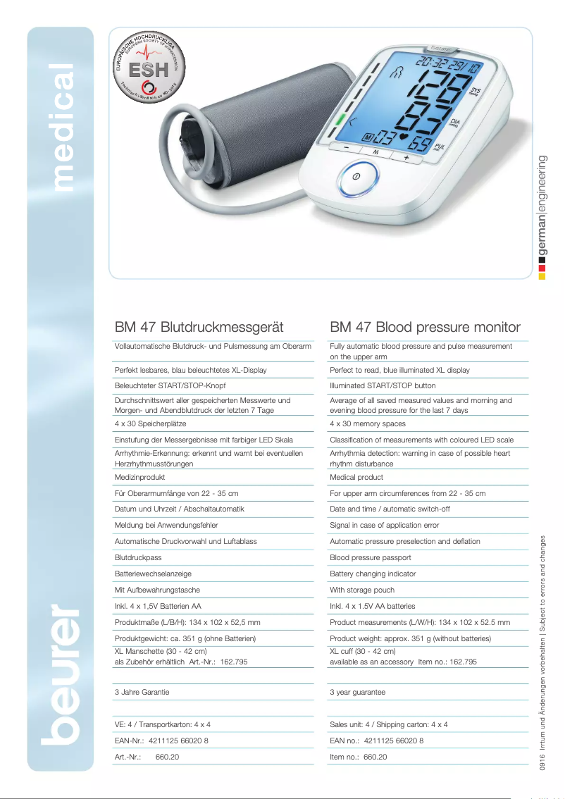 Page 1 of the manual Technical Sheet Beurer BM 47