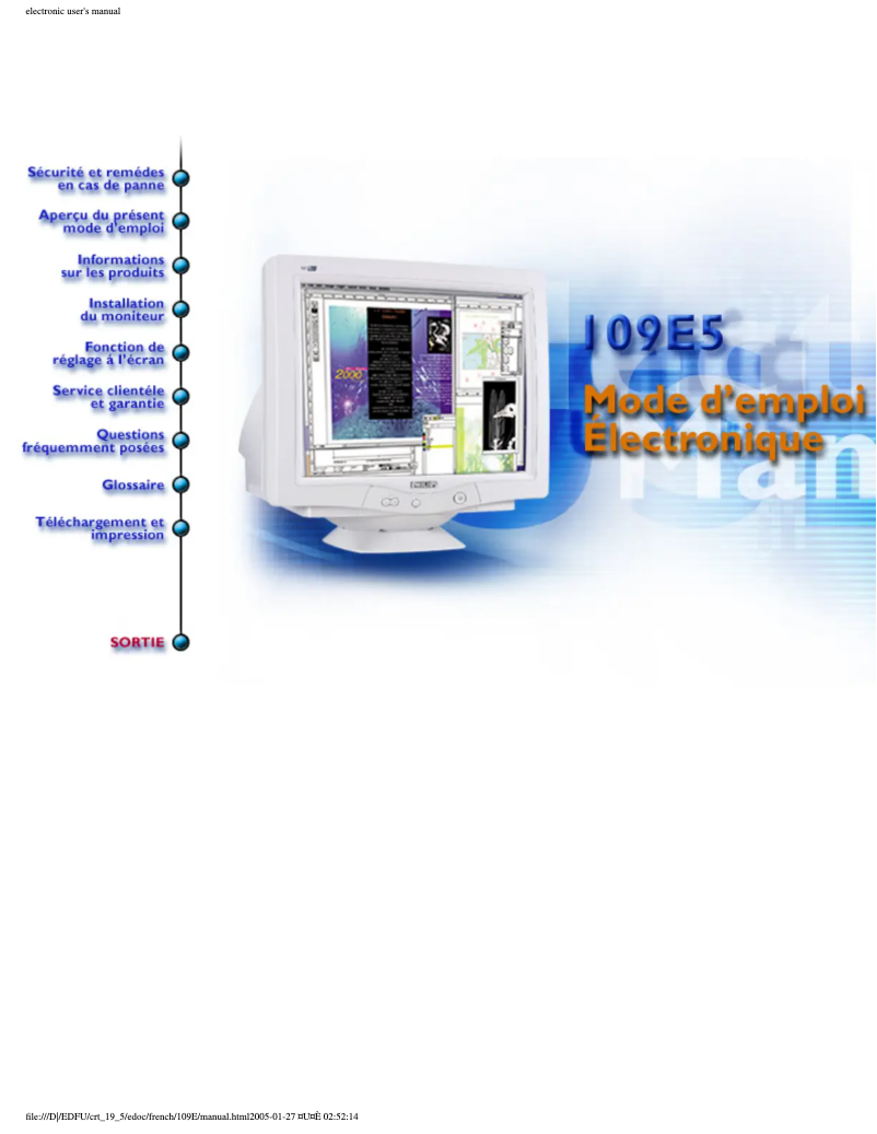 Page 1 of the manual User Manual Philips 109E50