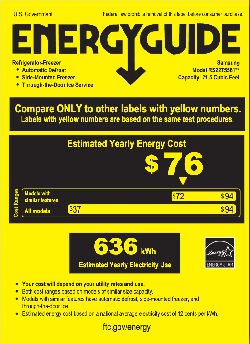Page 1 of the manual Energy Label Samsung RS22T5561SR/AA