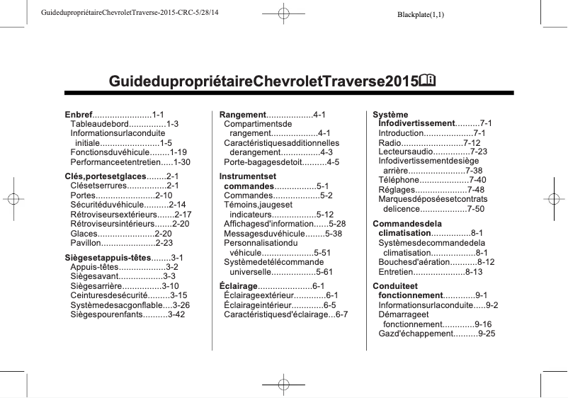 Page 1 of the manual User Manual Chevrolet Traverse (2015)