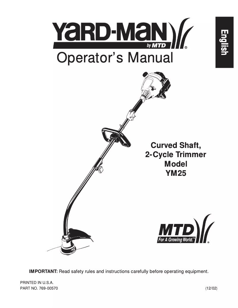 Page 1 of the manual User Manual Yard-Man YM25