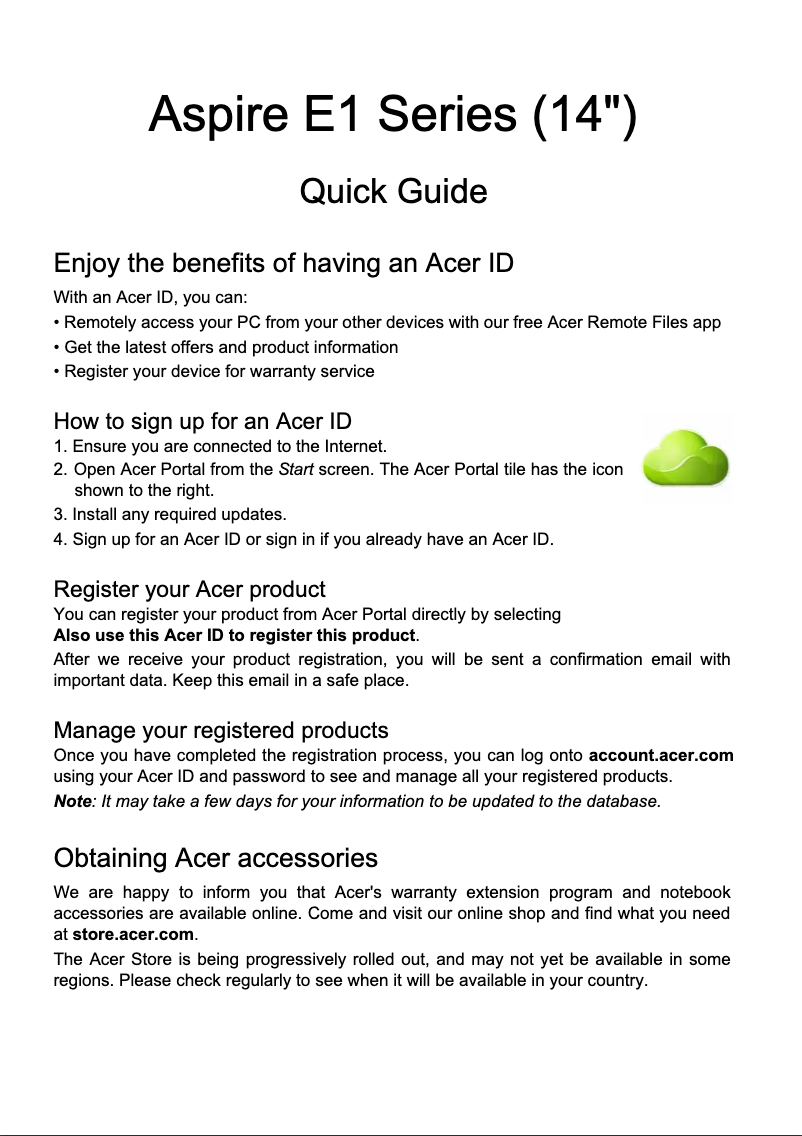 Page 1 of the manual User Manual Acer Aspire E1-410