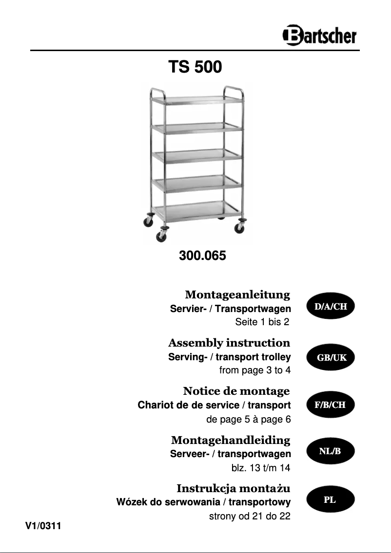 Page 1 of the manual User Manual Bartscher TS501