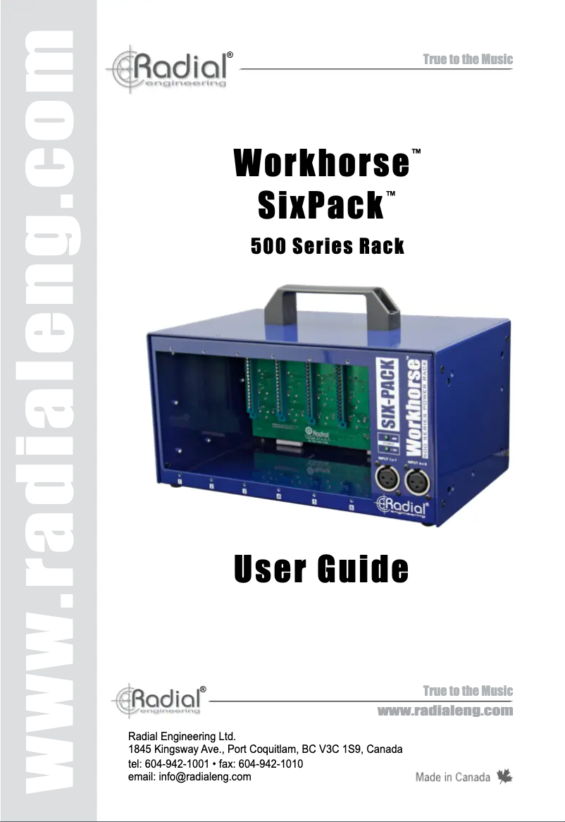 Page 1 of the manual User Manual Radial Engineering SixPack