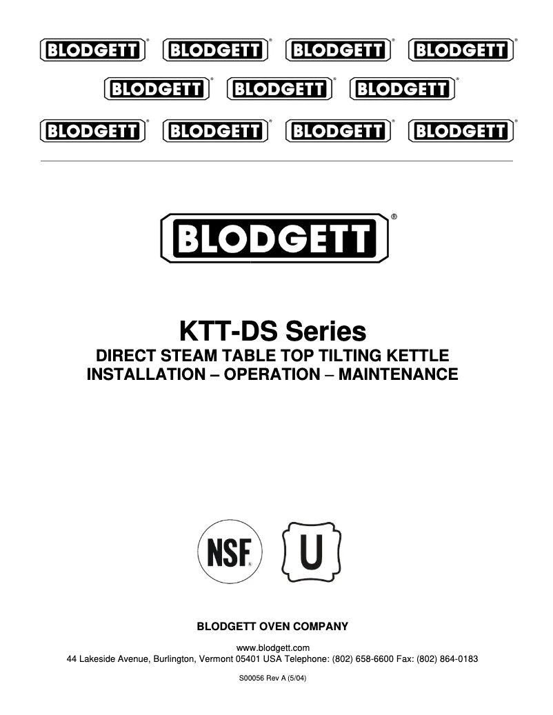 Page 1 of the manual User Manual Blodgett KTT-10DS
