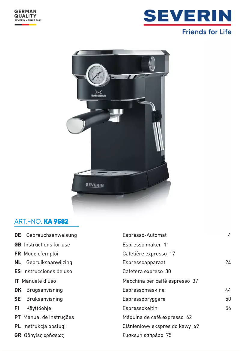 Page 1 of the manual User Manual Severin KA 9582