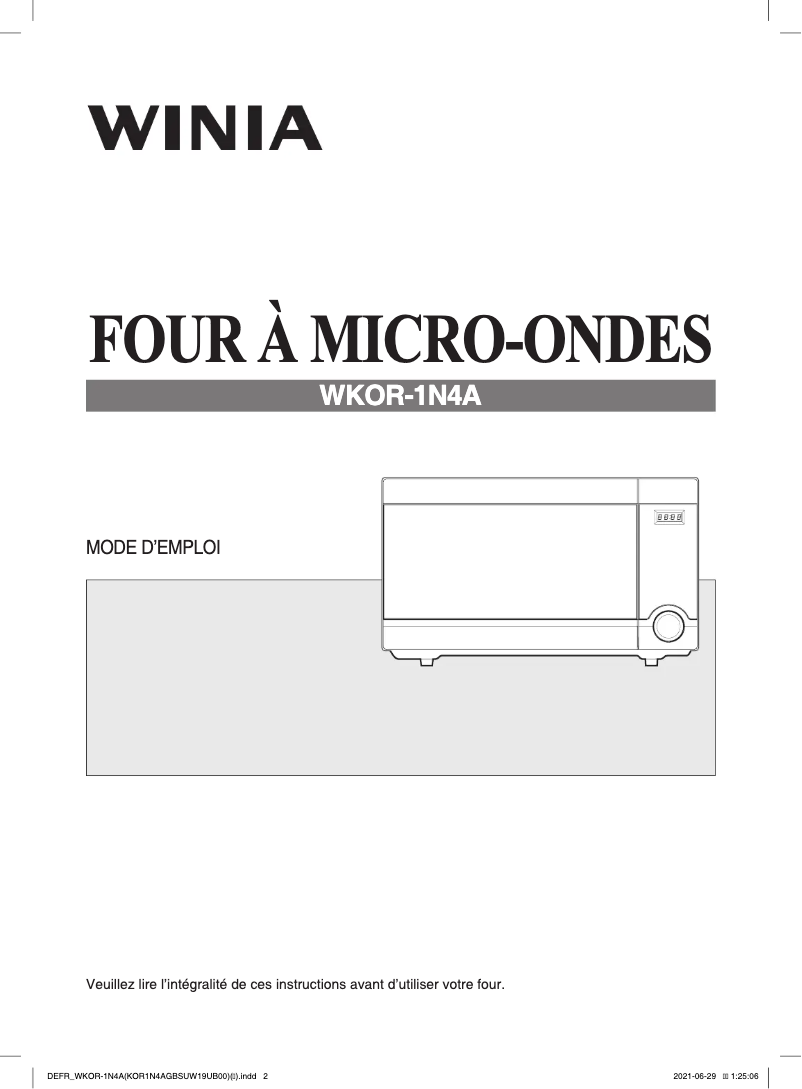 Page 1 of the manual User Manual Winia WKOR-1N4A