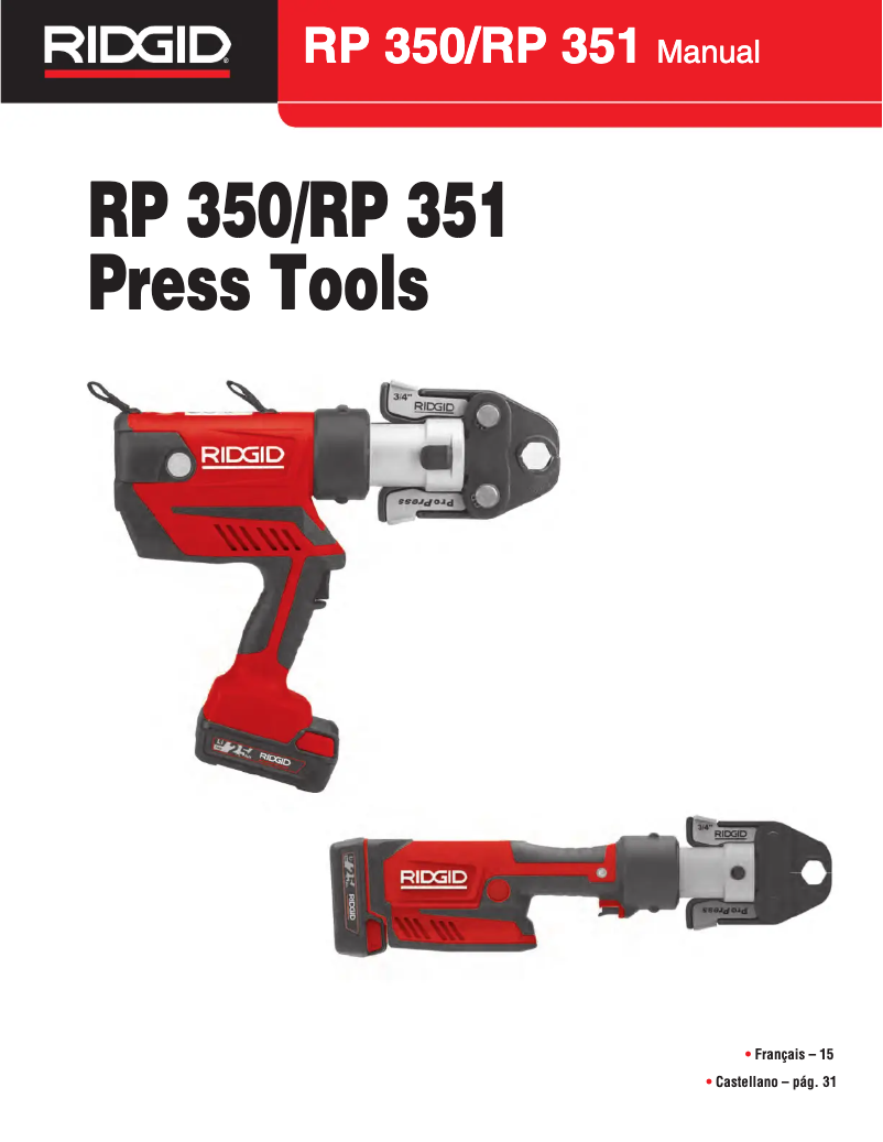 Page 1 of the manual User Manual Ridgid RP 350