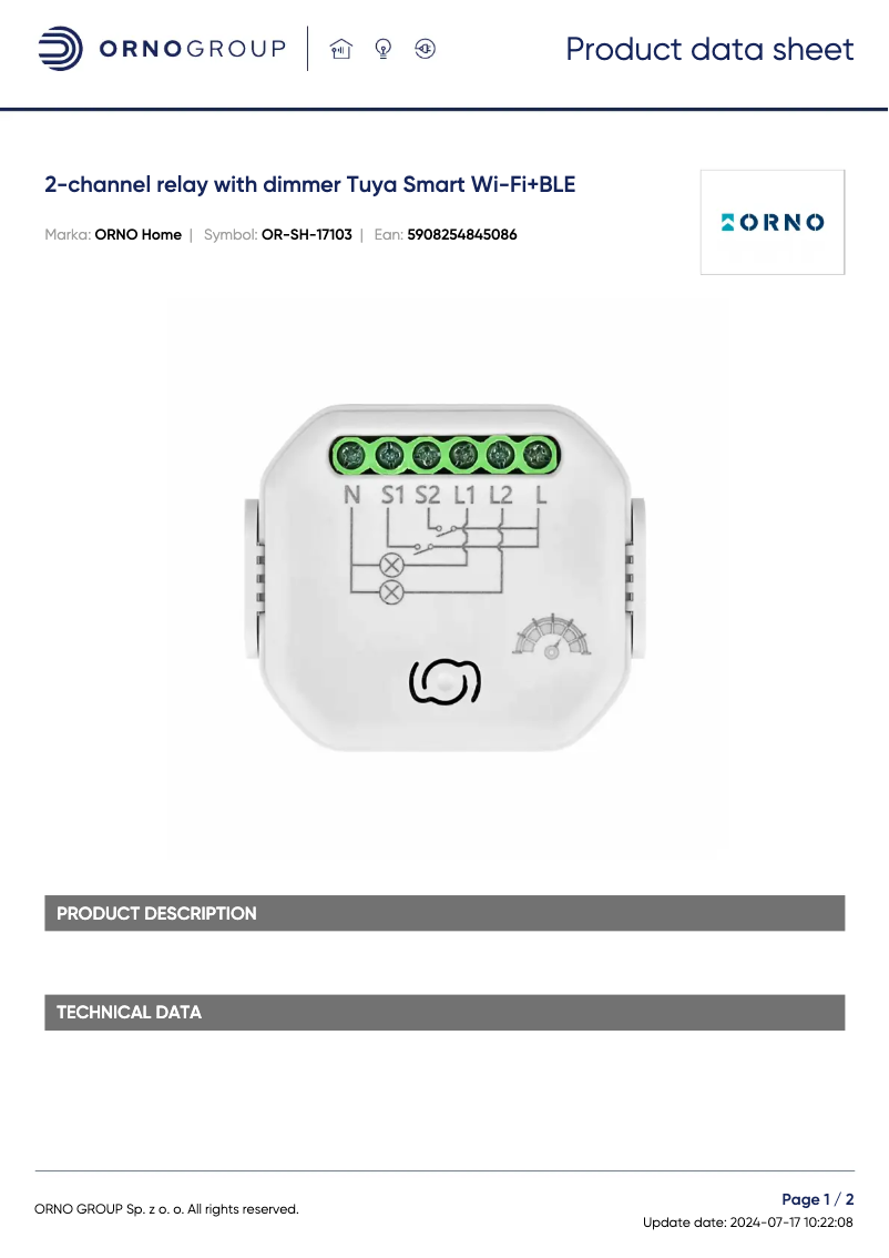 Page 1 de la notice Fiche technique ORNO OR-SH-17103