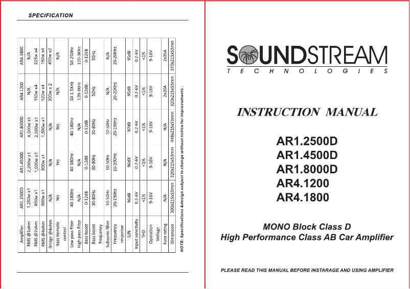 First page image of the manual for AR1.4500D