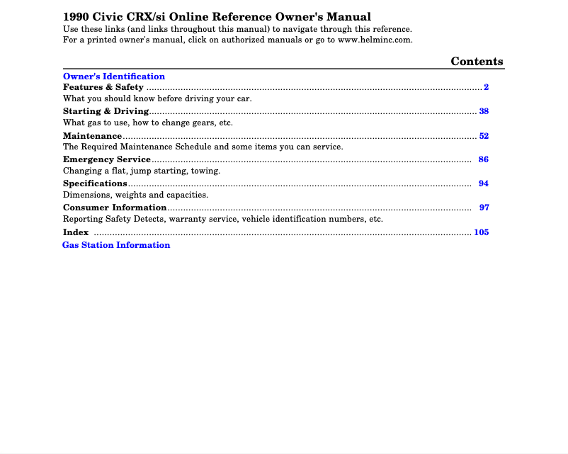 Page 1 of the manual User Manual Honda Civic Hatchback (1990)