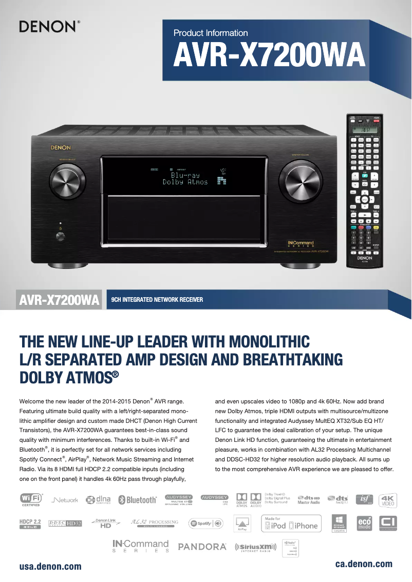 First page image of the manual for AVR-X7200WA