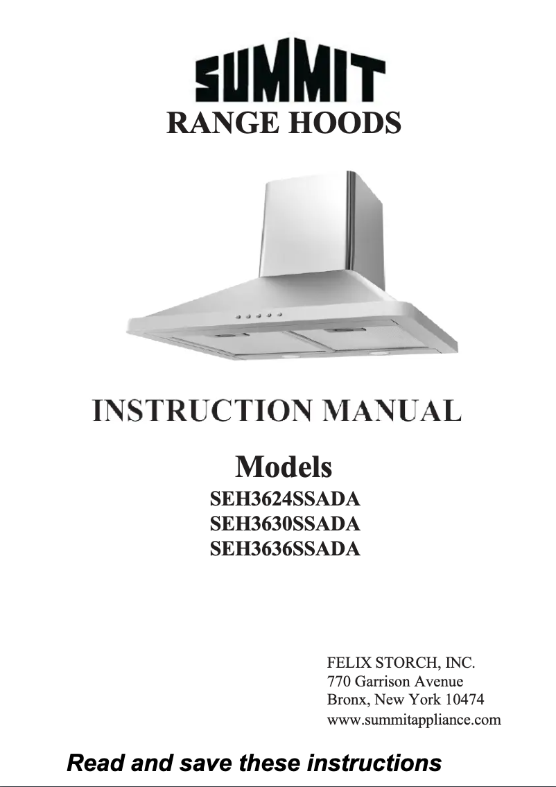 First page image of the manual for SEH3630SSADA