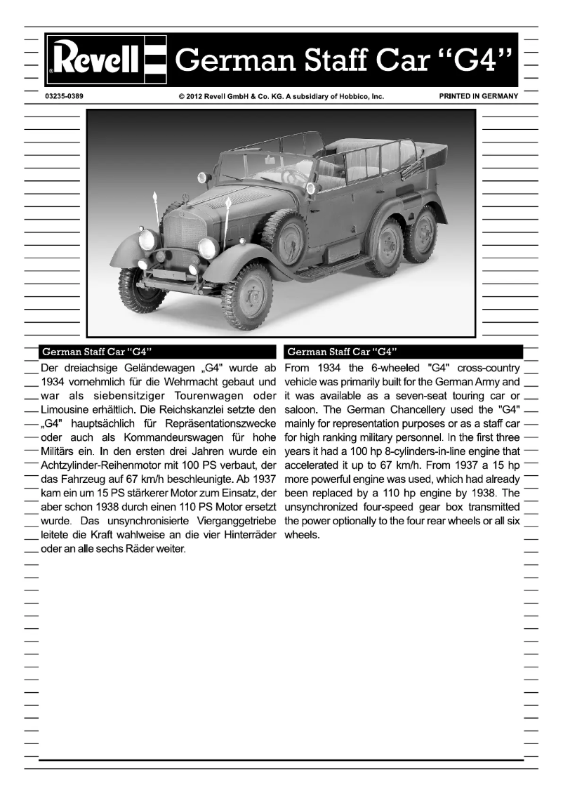 First page image of the manual for German Staff Car G4