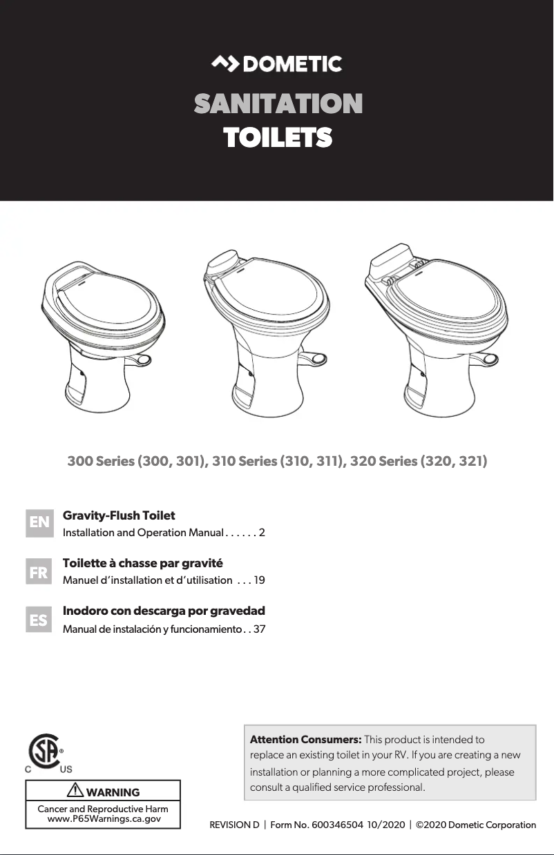 Page 1 de la notice Manuel utilisateur Dometic RGE 300