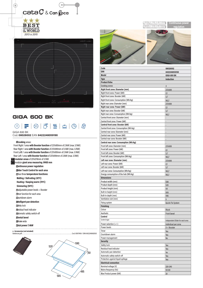 Page 1 of the manual Technical Sheet CATA GIGA 600 BK