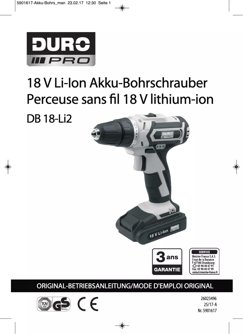 Page 1 of the manual User Manual DURO DB 18-Li2