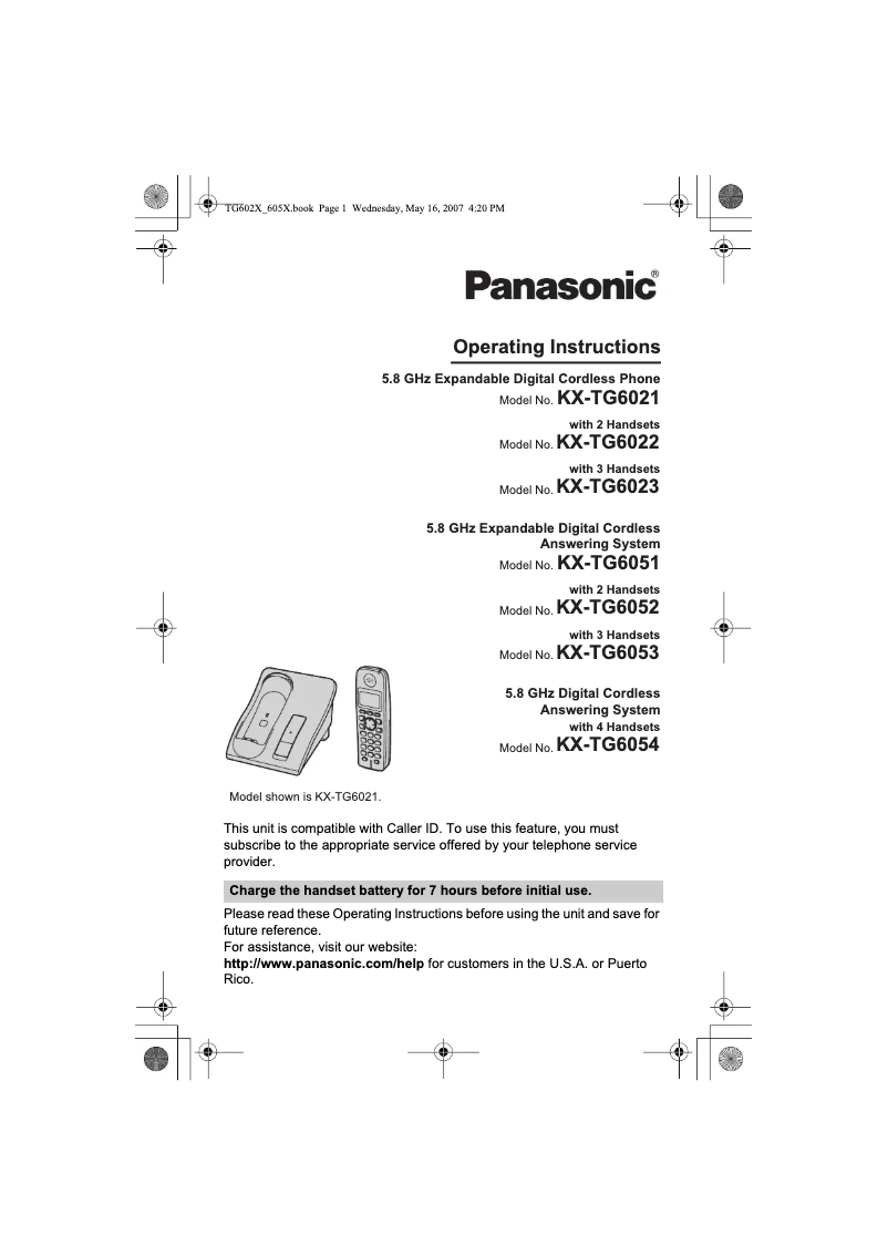 First page image of the manual for KX-TG605109