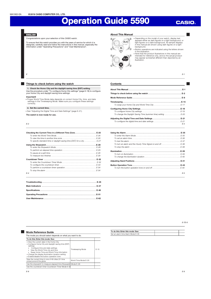 First page image of the manual for G-Shock GA-2000GZ-3AER