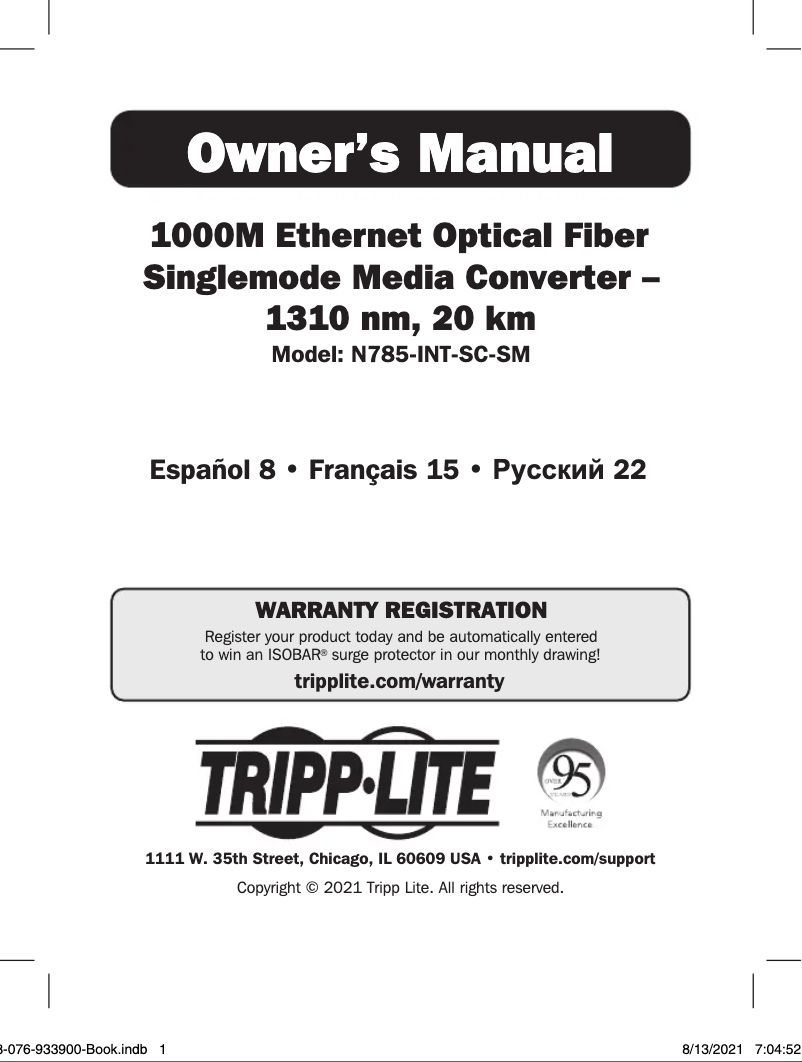 Page 1 of the manual User Manual Tripp Lite N785-INT-SC-SM
