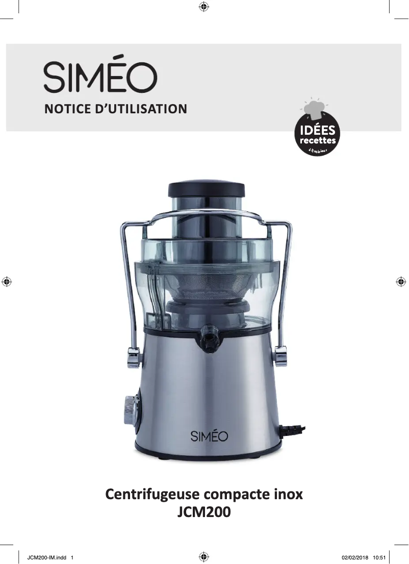 Page 1 de la notice Manuel utilisateur Siméo JCM200