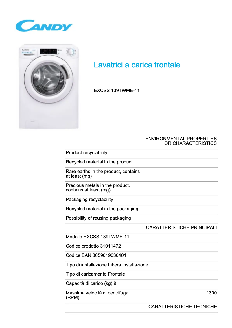 First page image of the manual for EXCSS 139TWME