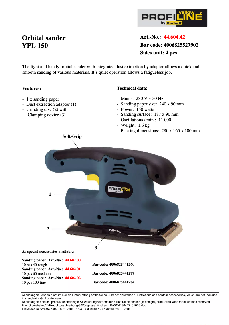 Page 1 of the manual User Manual Einhell YPL 150