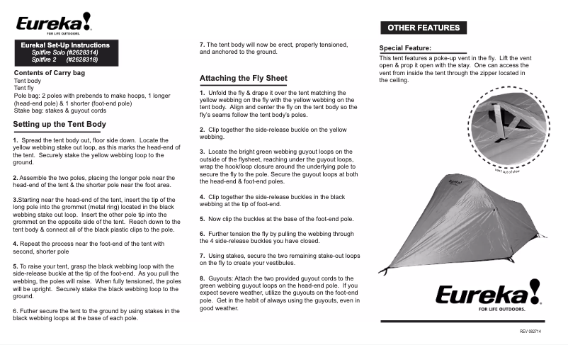 Page 1 of the manual User Manual Eureka Spitfire 2