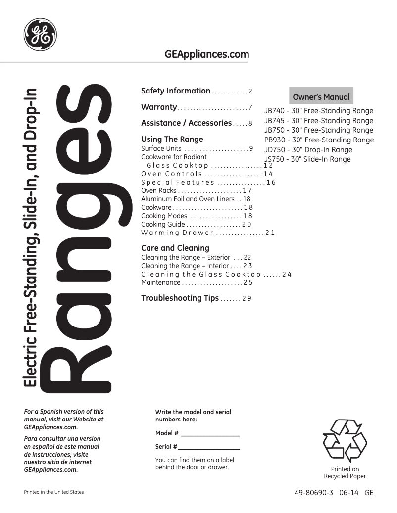Page 1 of the manual Use and Maintenance Manual Adora JB745SFSS