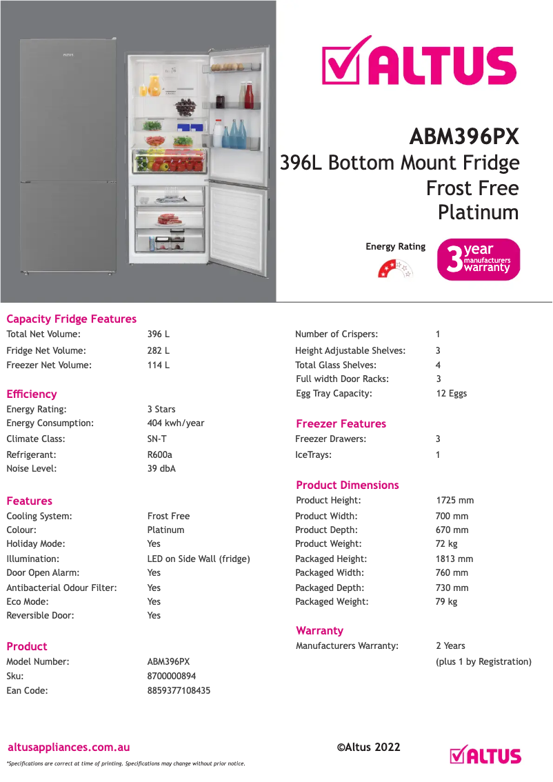 First page image of the manual for ABM396PX