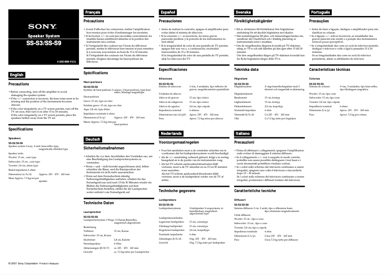 Page 1 of the manual User Manual Sony SS-S9