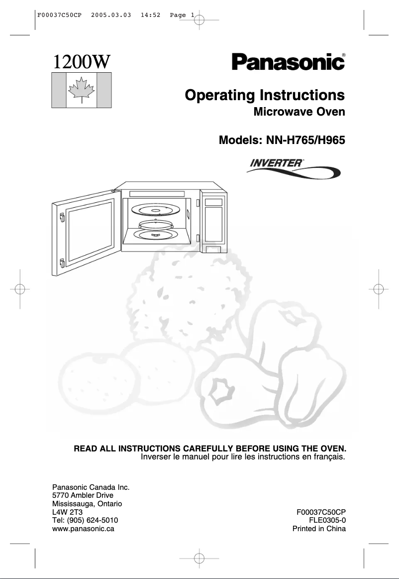 Page 1 of the manual User Manual Panasonic NN-H765